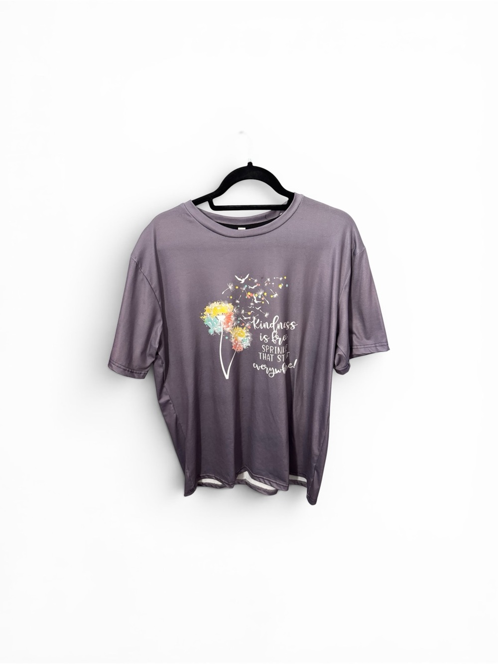 Graphic Tee with Floral Dandelion Print - Mauve Purple